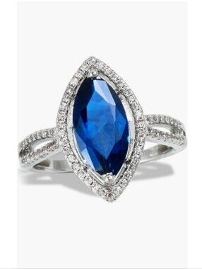 Savvy Cie, Marquise CZ Halo Ring, Blue